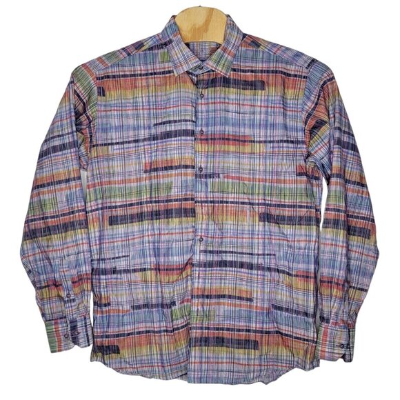 Visconti Black XL Multicolored Plaid‎ Men's Long Sleeve Button Down Shirt - Picture 1 of 3